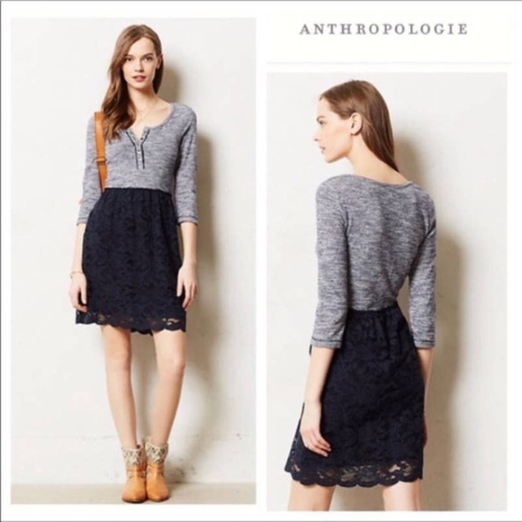 Anthropologie Lilka Marya Navy Lace Striped Henley Dress - Picture 2 of 10